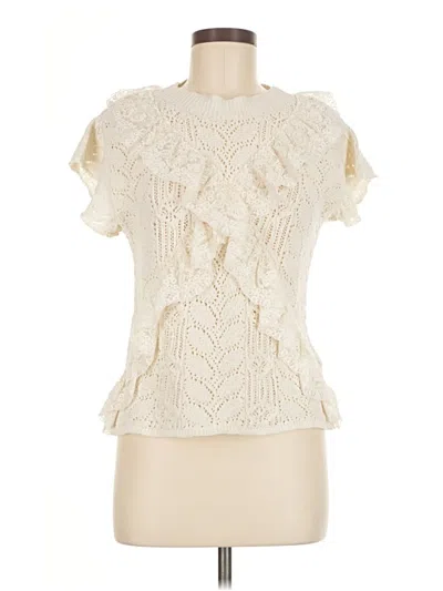 Pre-owned Zara Short Sleeve Top Ivory Ruffles Neckline Tops In White