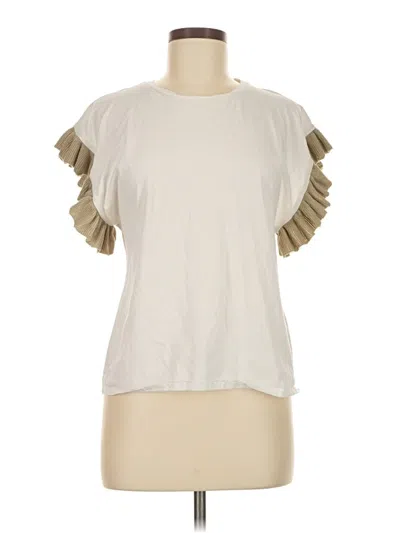 Pre-owned Zara Short Sleeve Top Ivory Ruffles Neckline Tops In White