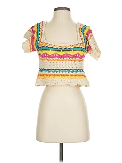 Pre-owned Zara Short Sleeve Top Ivory Square Neckline Tops In White