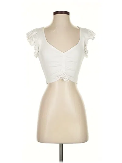 Pre-owned Zara Short Sleeve Top Ivory Sweetheart Neckline Tops In White