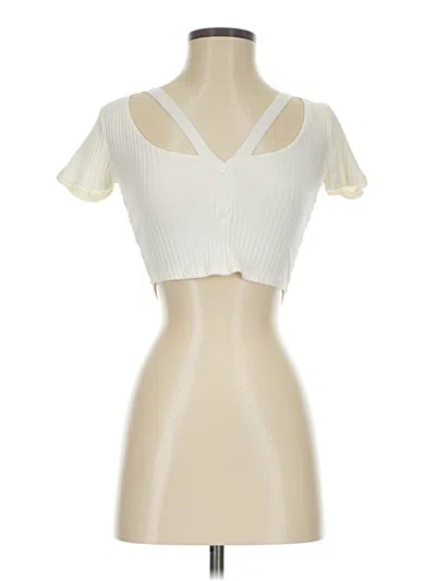 Pre-owned Zara Short Sleeve Top Ivory Sweetheart Neckline Tops In White