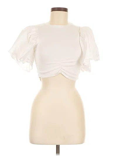 Pre-owned Zara Short Sleeve Top Ivory Sweetheart Neckline Tops In White