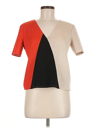 Pre-owned Zara Short Sleeve Top Orange Color Block Pattern V-neck Tops