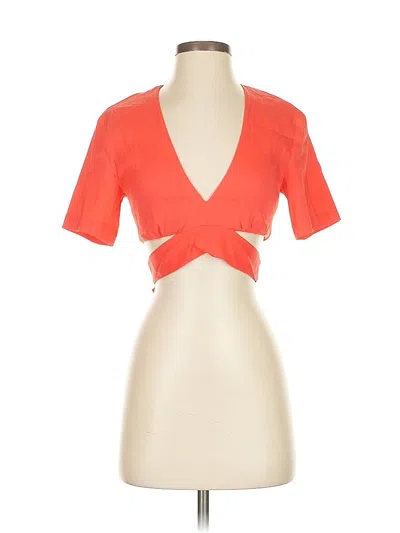 Pre-owned Zara Short Sleeve Top Orange Plunge Neckline Tops