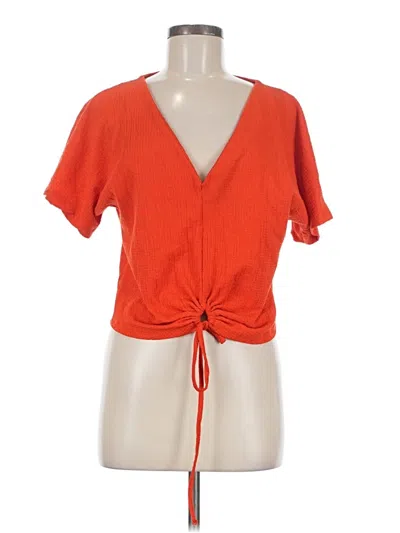 Pre-owned Zara Short Sleeve Top Orange Plunge Neckline Tops