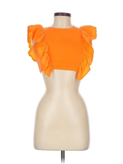 Pre-owned Zara Short Sleeve Top Orange Ruffles Neckline Tops