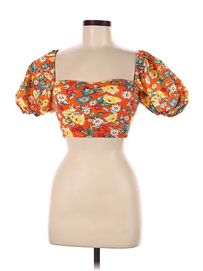 Pre-owned Zara Short Sleeve Top Orange Sweetheart Neckline Tops