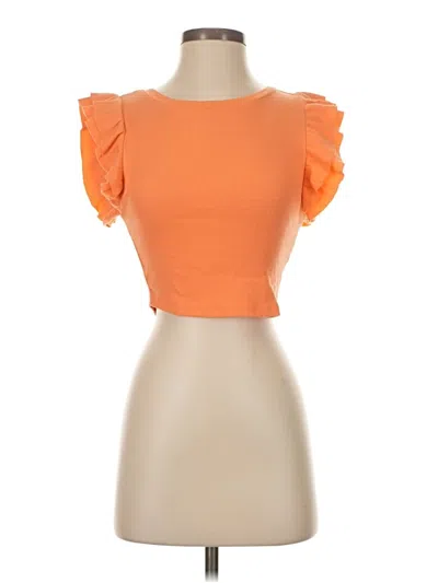 Pre-owned Zara Short Sleeve Top Orange Sweetheart Neckline Tops