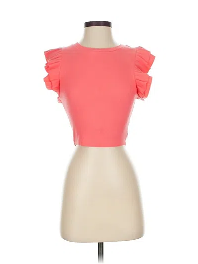 Pre-owned Zara Short Sleeve Top Pink Ruffles Neckline Tops