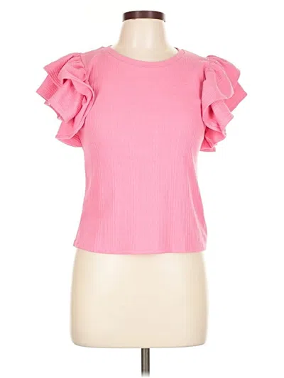 Pre-owned Zara Short Sleeve Top Pink Ruffles Neckline Tops