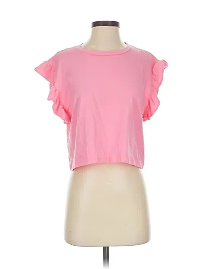 Pre-owned Zara Short Sleeve Top Pink Ruffles Neckline Tops