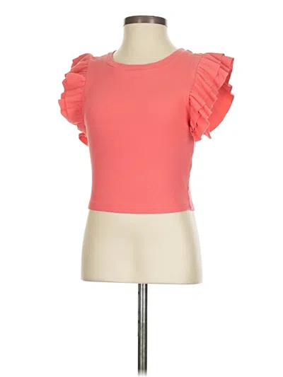Pre-owned Zara Short Sleeve Top Pink Ruffles Neckline Tops