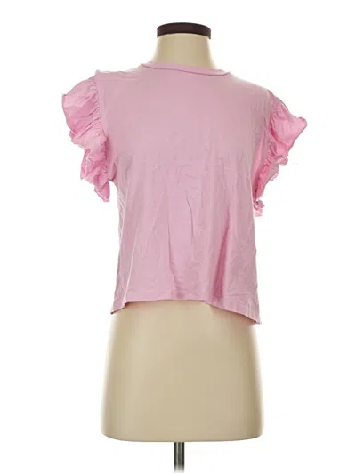 Pre-owned Zara Short Sleeve Top Pink Ruffles Neckline Tops