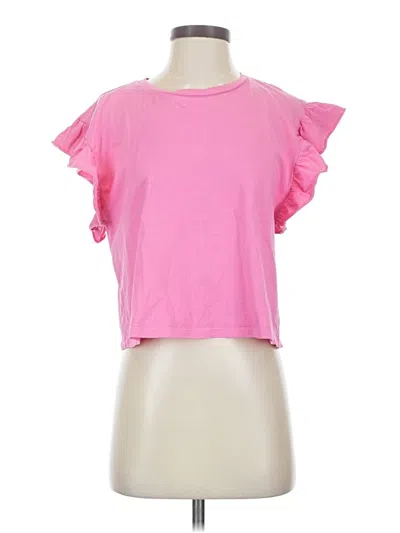 Pre-owned Zara Short Sleeve Top Pink Ruffles Neckline Tops