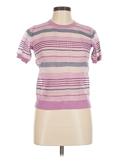 Pre-owned Zara Short Sleeve Top Purple Mock Neckline Tops