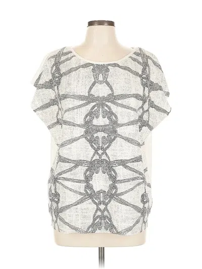 Pre-owned Zara Short Sleeve Top Tan Graphic Pattern Boatneck Tops In Brown