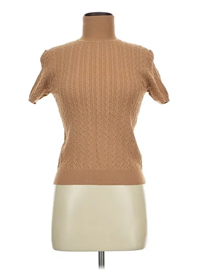 Pre-owned Zara Short Sleeve Top Tan Mock Neckline Tops