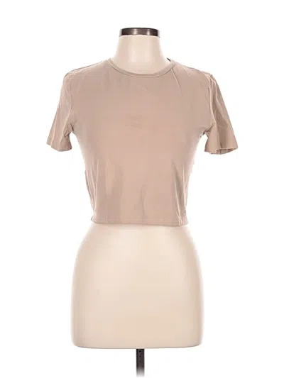 Pre-owned Zara Short Sleeve Top Tan Mock Neckline Tops In Brown