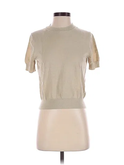 Pre-owned Zara Short Sleeve Top Tan Mock Neckline Tops In Brown
