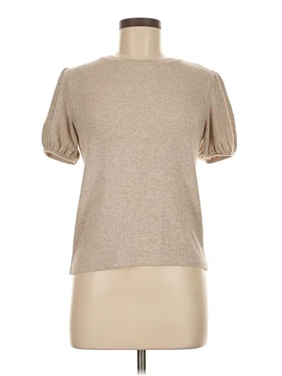Pre-owned Zara Short Sleeve Top Tan Mock Neckline Tops In Brown
