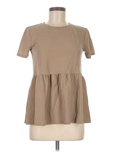 Pre-owned Zara Short Sleeve Top Tan Mock Neckline Tops In Brown