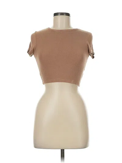 Pre-owned Zara Short Sleeve Top Tan Sweetheart Neckline Tops In Brown