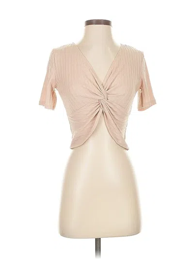 Pre-owned Zara Short Sleeve Top Tan Sweetheart Neckline Tops In Brown