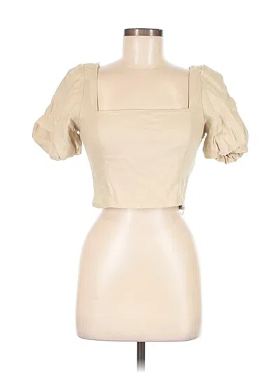 Zara Short Sleeve Top Tan Sweetheart Neckline Tops In Brown