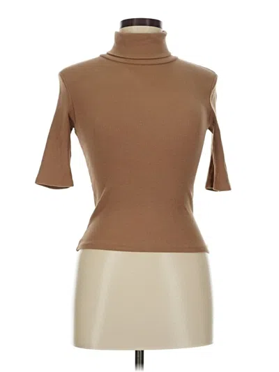 Pre-owned Zara Short Sleeve Top Tan Turtleneck Tops In Brown