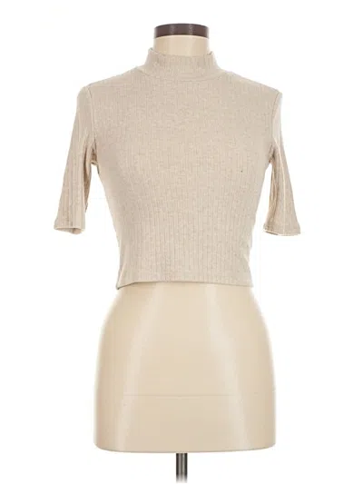 Pre-owned Zara Short Sleeve Top Tan Turtleneck Tops In Brown