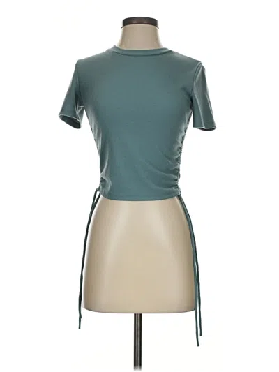 Pre-owned Zara Short Sleeve Top Teal Mock Neckline Tops