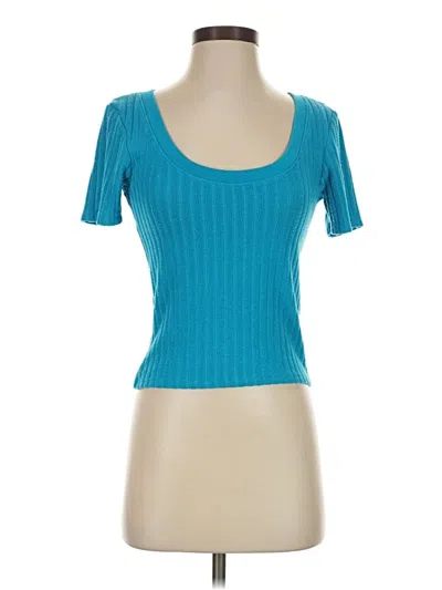Pre-owned Zara Short Sleeve Top Teal Scoop Neck Tops In Blue