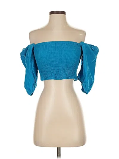 Pre-owned Zara Short Sleeve Top Teal Strapless Neckline Tops In Blue