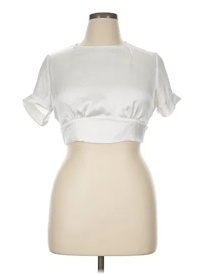Pre-owned Zara Short Sleeve Top White Mock Neckline Tops