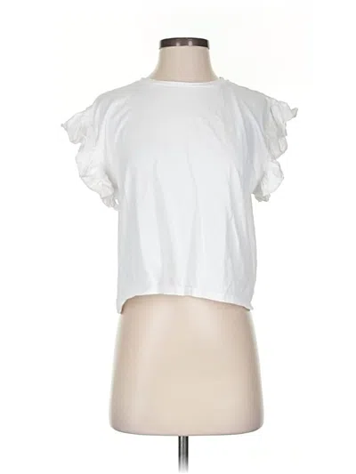 Pre-owned Zara Short Sleeve Top White Ruffles Neckline Tops