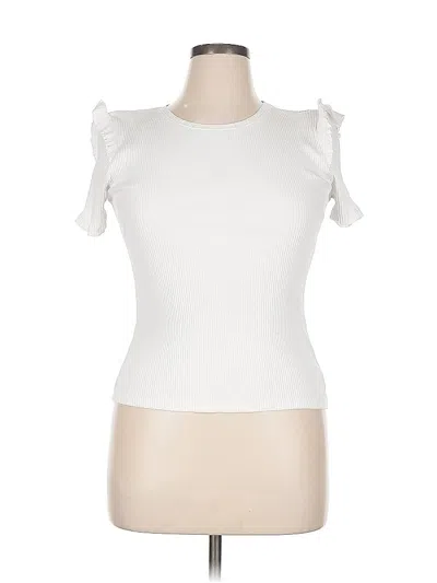 Pre-owned Zara Short Sleeve Top White Ruffles Neckline Tops