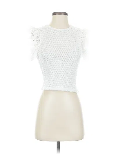 Pre-owned Zara Short Sleeve Top White Ruffles Neckline Tops
