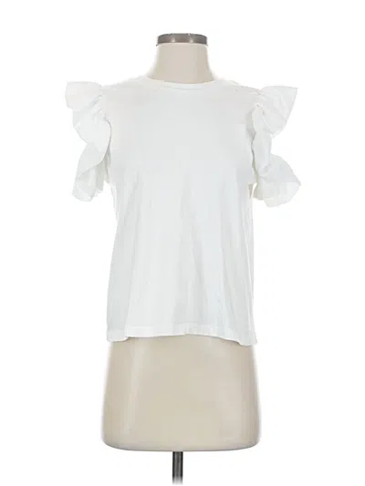 Pre-owned Zara Short Sleeve Top White Ruffles Neckline Tops