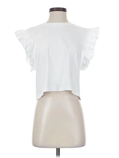 Pre-owned Zara Short Sleeve Top White Ruffles Neckline Tops
