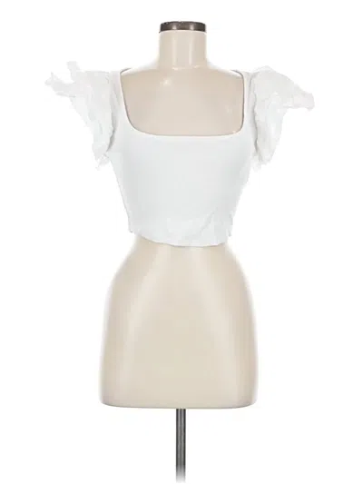 Pre-owned Zara Short Sleeve Top White Sweetheart Neckline Tops