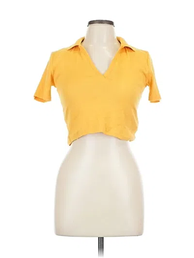 Pre-owned Zara Short Sleeve Top Yellow Collared Neckline Tops