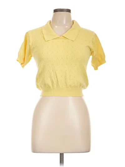 Pre-owned Zara Short Sleeve Top Yellow Collared Neckline Tops
