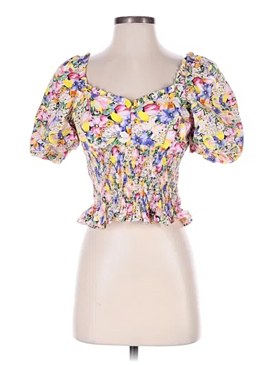 Pre-owned Zara Short Sleeve Top Yellow Sweetheart Neckline Tops