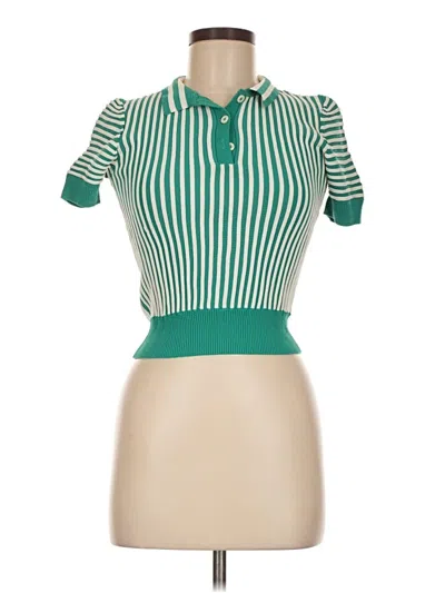 Pre-owned Zara Short Sleeve Turtleneck In Green