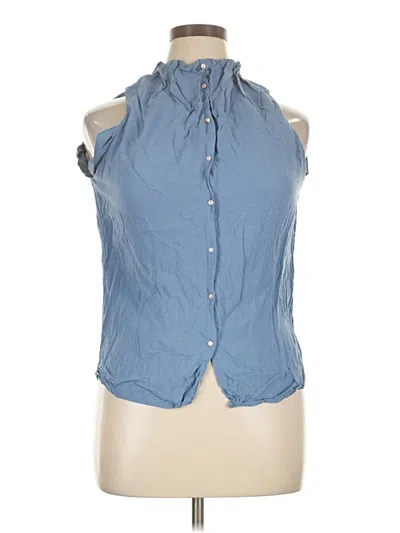 Pre-owned Zara Sleeveless Button Down Shirt In Blue