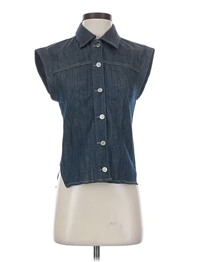 Pre-owned Zara Sleeveless Button Down Shirt In Blue