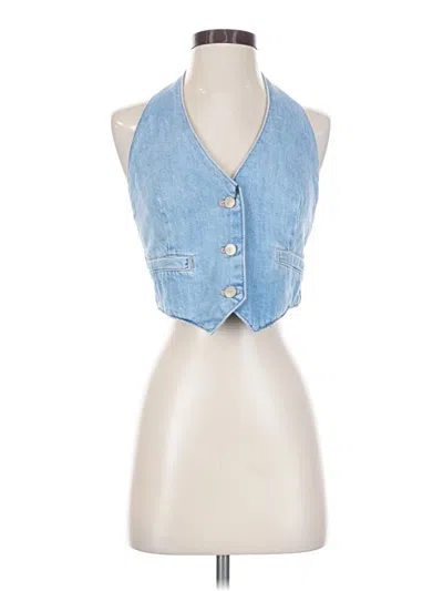 Zara Sleeveless Button Down Shirt In Blue