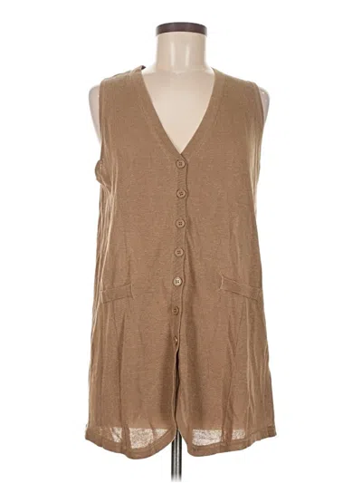 Pre-owned Zara Sleeveless Button Down Shirt In Brown