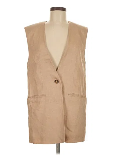 Pre-owned Zara Sleeveless Button Down Shirt In Tan
