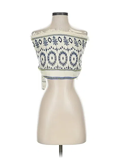 Zara Sleeveless Top Blue Tropical Pattern Strapless Neckline Tops In White